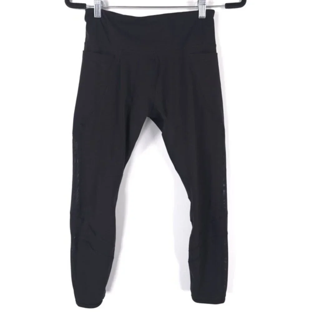 LORNA JANE Phone Pockets Back Mesh Panel Cut Trim Leggings No‎ Size Tag XS-S